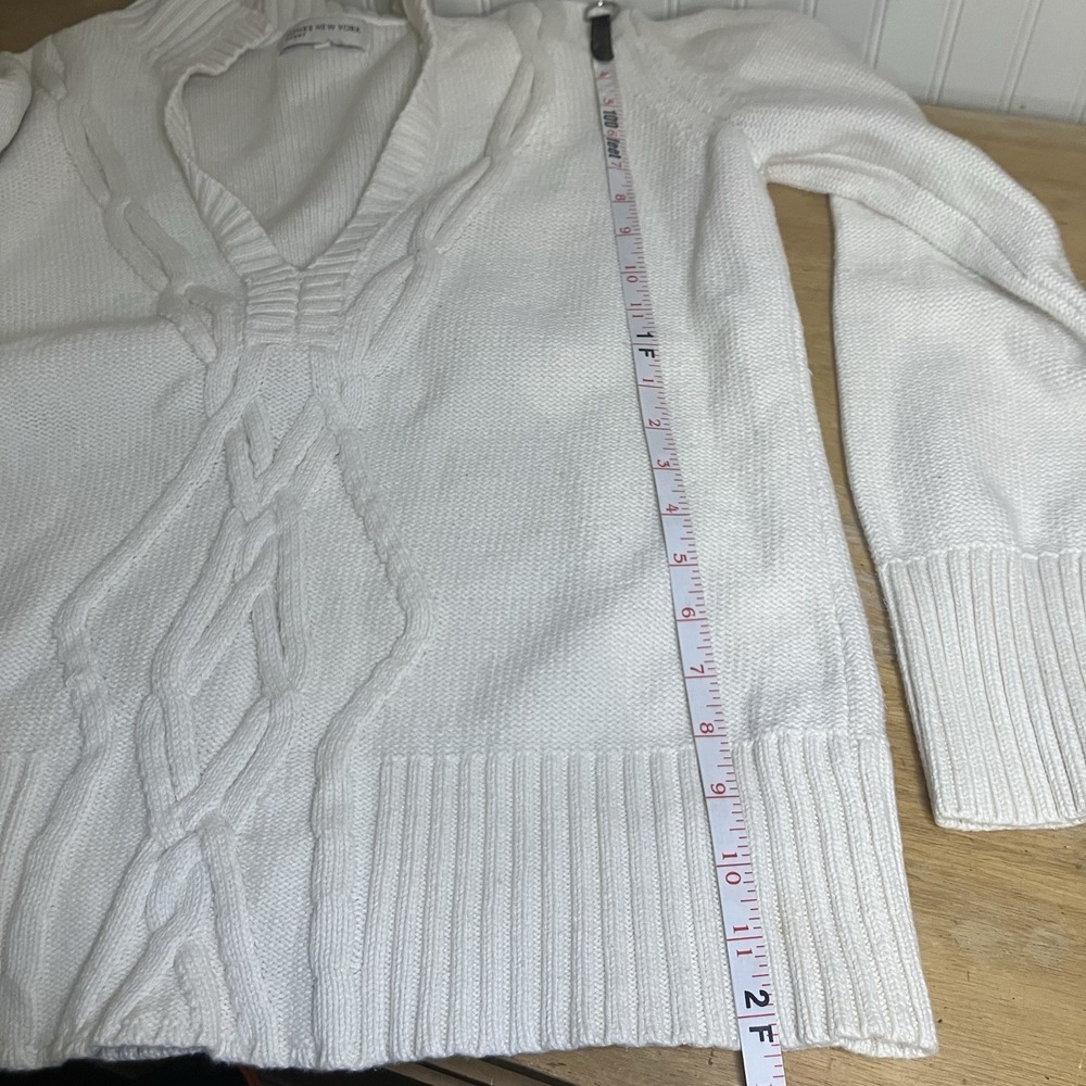 Cream Cable Knit V-Neck Sweater Tenniscore/Après Ski Style Sz Large Soft Winter - Picture 11 of 11
